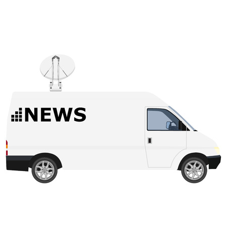TV News car with equipment on the roof. Van on isolated background. Vector illustrationのイラスト素材