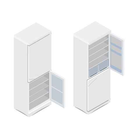 Vector illustration isometric grey empty refrigerator. Refrigerator or fridge iconのイラスト素材