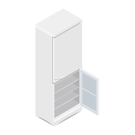Vector illustration isometric grey empty refrigerator. Refrigerator or fridge iconのイラスト素材