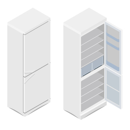 Vector illustration isometric grey empty refrigerator. Refrigerator or fridge iconのイラスト素材