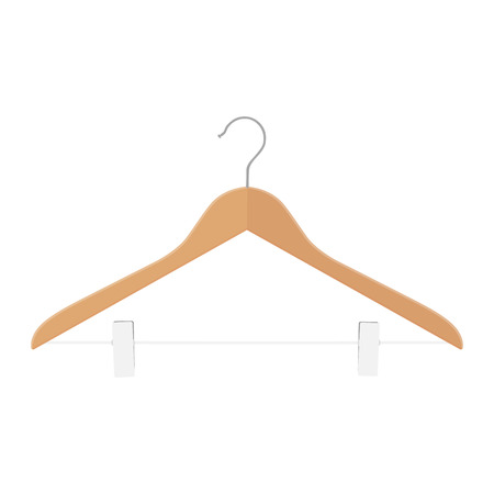 Wooden coat hanger with clips, clothes hanger on a white background.のイラスト素材