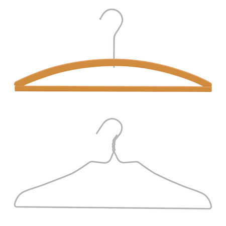 Wooden coat hanger and metal wire hanger. Clothes hangers on a white backgroundのイラスト素材