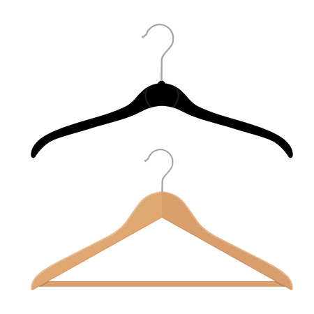 Wooden, plastic coat hangers, clothes hanger on a white backgroundのイラスト素材