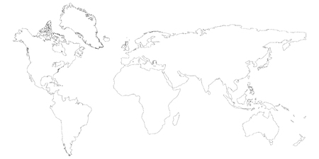 World map vector isolated on white background. Flat Earth, map template for web site pattern, anual report, inphographics. Globe similar worldmap icon. Travel worldwide, map backdropのイラスト素材