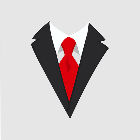 Men jacket. Tuxedo. Wedding suit with with red necktie. Raster illustrationの写真素材