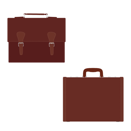 Fashion men's brown leather bag, briefcase, diplomat isolated on white background for design. Front and back view. Raster illustrationの写真素材