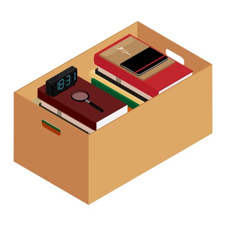 Box full of stuff. Moving office. Raster illustrationの写真素材