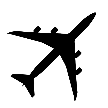 raster airplane icon. Black silhouette. Plane icon isolated on whiteの写真素材