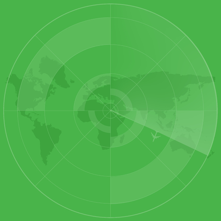 Abstract digital radar screen with world map and targets green background. raster illustrationの写真素材
