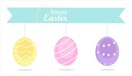 Happy Easter colorful eggs greeting card, ad, promotion, poster, flyer, web-banner, articleのイラスト素材