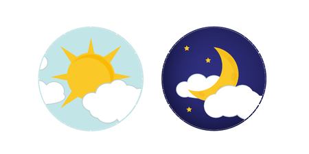 Vector illustration of day and night. Day night concept, sun and moon, day night iconのイラスト素材