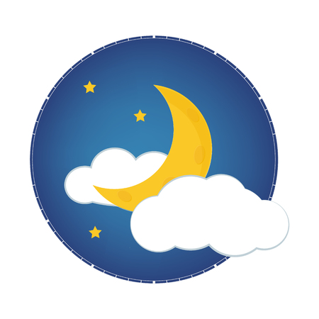 Mystical Night sky with half moon, clouds and stars. Moonlight nightのイラスト素材