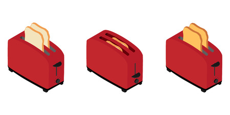 Isometric toaster with toasted bread for breakfast inside isolated on white. How to make toast...