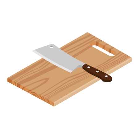 Wooden cutting board and butcher meat knife isolated on white backgroundのイラスト素材