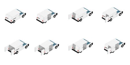 Hi-detailed Cargo Delivery Van vector set isometric view. Mockup Template for Branding and Corporate identity design on transport. Realistic White Cargo Van.のイラスト素材