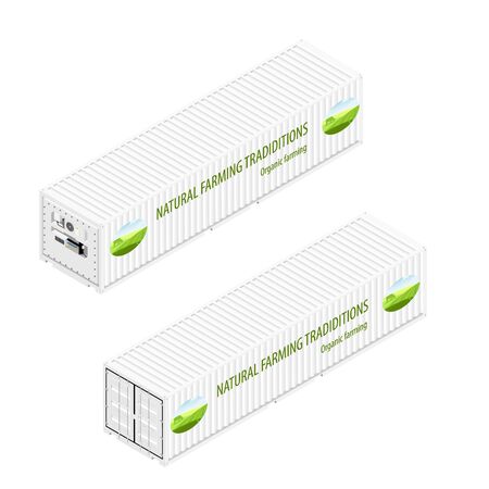 Refrigerated containers. Natural farming traditions, Organic farming. Back and front isometric view isolated on white background.のイラスト素材