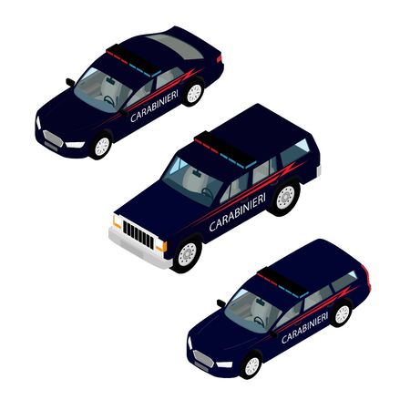 Carabinieri police car with lights icon set isolated on white background isometric view. Police carのイラスト素材