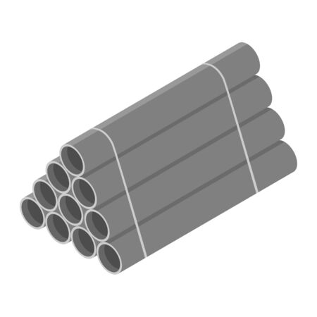 Stacked grey pvc pipes isolated on white background isometric viewのイラスト素材