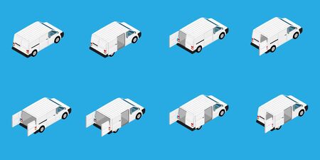 Hi-detailed Cargo Delivery Van raster set isometric view. Mockup Template for Branding and Corporate identity design on transport. Realistic White Cargo Van.の写真素材