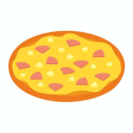 Hawaiian pizza for restaurants or pizzerias. Delicious taste pizza with cheese, cooked ham, pineapple and baconのイラスト素材