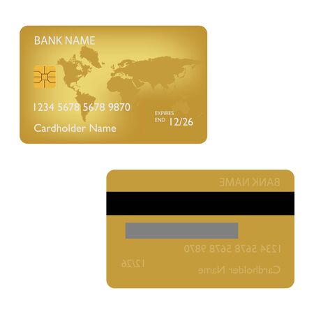 Realistic detailed credit cardsset with colorful abstract design background. Front and back viewのイラスト素材