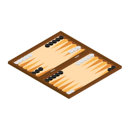 Vector illustration isometric backgammon wooden board and chips for game. Board game