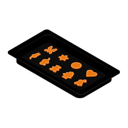 Freshly baked homemade cookies on baking tray, form. Isometric view. Vectorのイラスト素材