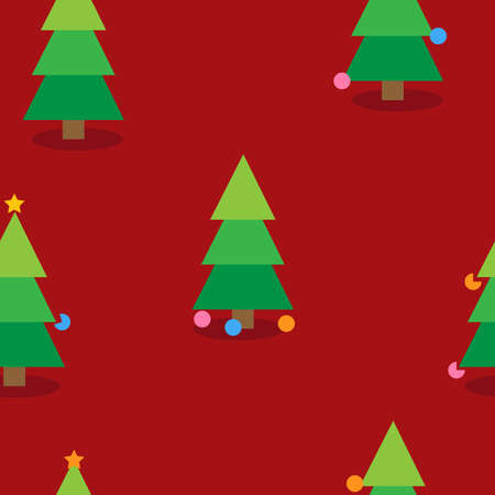 Christmas  pattern with Christmas trees. Retro textile collection. On red backgroundの写真素材