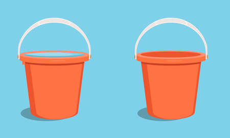 Buckets set. Flat raster illustration. Bucket empty and with water.の写真素材