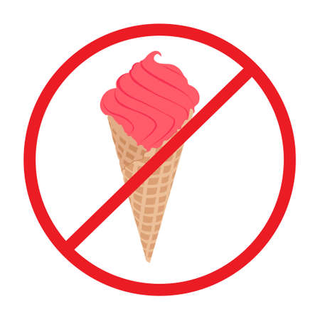 No eating sign vector illustration. No ice cream symbol. No ice cream sign. Warning and forbiddenのイラスト素材