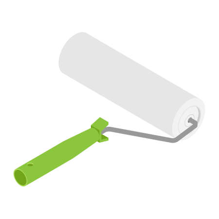 Paint roller with green handle isolated on white background isometric viewの写真素材