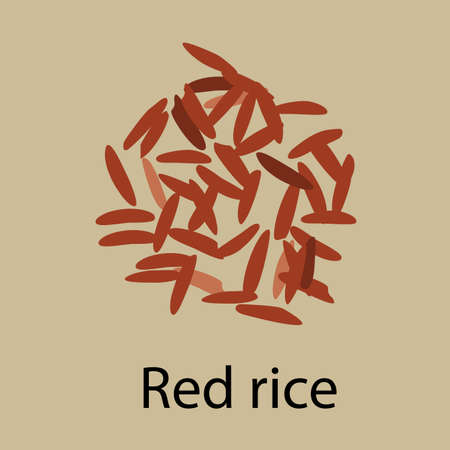 Handful of red cargo rice, isolated on a brown background,vector. Healthy diet, vegetarian food, design elementのイラスト素材