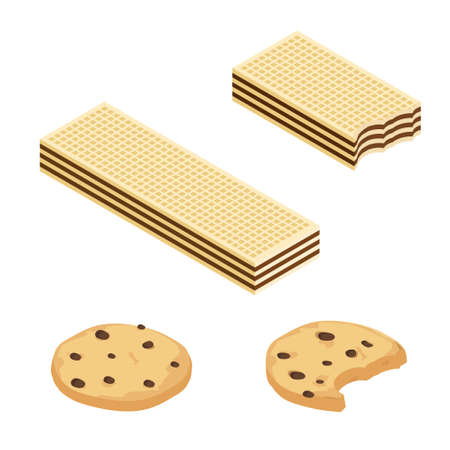 Chocolate or Cocoa cookies and crispy wafers isometric view isolated on white backgroundのイラスト素材