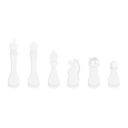 Chess pieces king queen bishop knight rook pawn isometric view icon set. White chess figures illustrationのイラスト素材