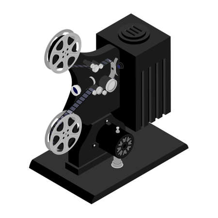 Old retro cinema movie projector isolated on white background. Isometric view.のイラスト素材