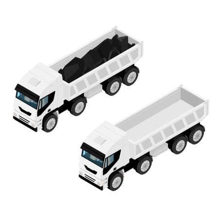 Empty and full of coal dump truck isolated on white background. Isometric viewのイラスト素材