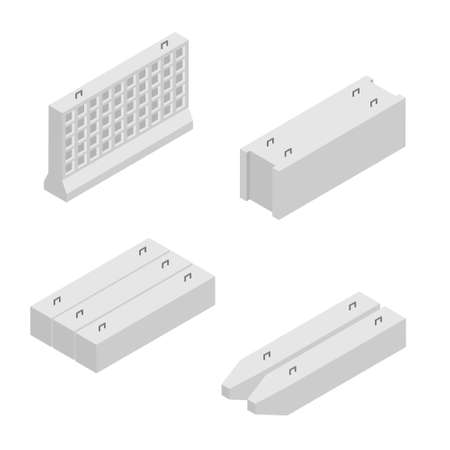 Building and construction materials raster icon set isometric view isolated on white background. Precast cement concrete block isometric view isolated on white background.の写真素材