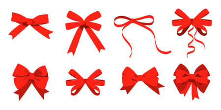 Big set of red gift bows with ribbons. rasterの写真素材