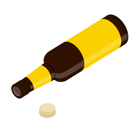 Opened glass beer bottle and cap isolated on white background. Vector. Isometric viewのイラスト素材