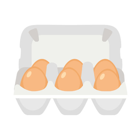 Chicken eggs. Fresh brown eggs in paper box vector illustrationのイラスト素材