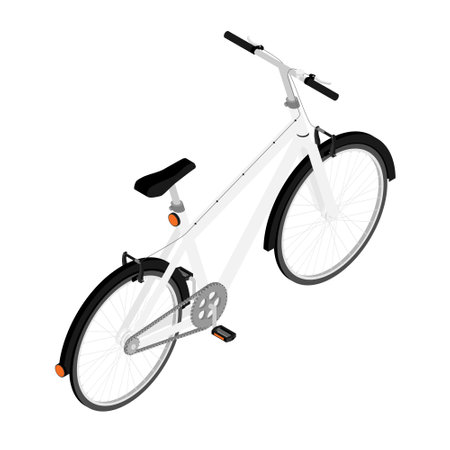White mountainbike bicycle with thick offroad tyres. Cycling sport transport concept isolated on white background. Isometric view.Vectorのイラスト素材