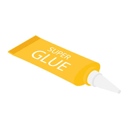 Yellow metal tube of super glue isolated on background isometric view. Vectorのイラスト素材
