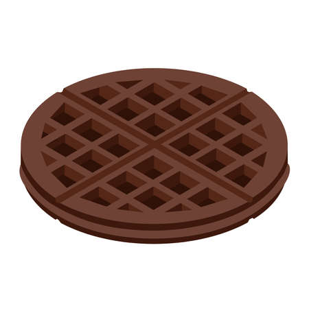 Fresh round chocolate belgium waffle isolated on white background isometric view. Vectorのイラスト素材
