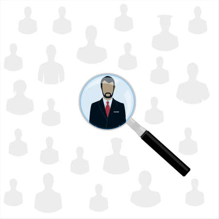 Human resources management and recruitment concept. Magnifying glass search people. rasterの写真素材