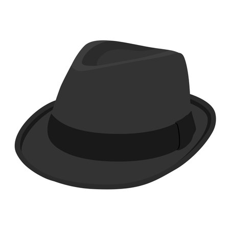 Black vintage fedora noir hat isolated on white background. Isometric view. Vectorのイラスト素材
