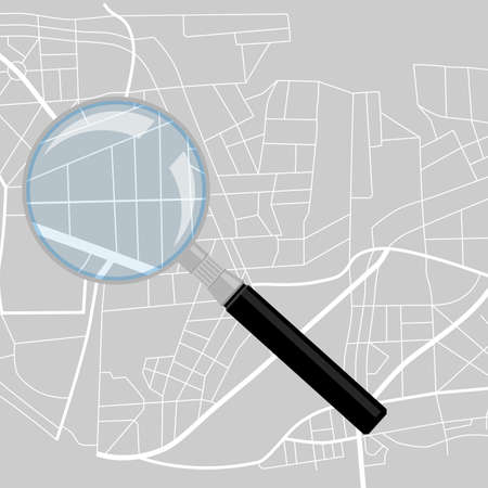 Search on map location concept. City map background and magnifying glass.Vectorのイラスト素材
