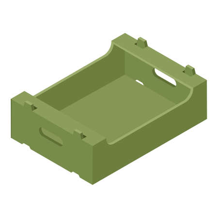 Empty wooden market box, crate isolated on white, isometric view. Vectorのイラスト素材