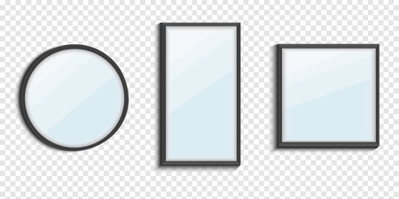 Mirrors set of different shapes isolated. Mirror frame, mirrors template. Design for interior furniture. Reflecting glass surfaces isolated.のイラスト素材