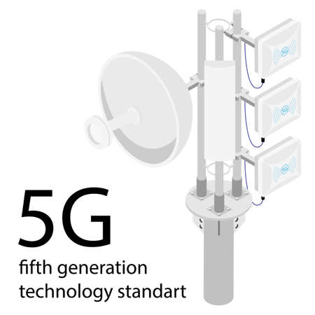 4G and 5G cellular telecommunication tower antenna. Radio network with radio modules and smart...