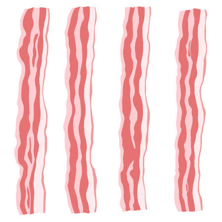 Fresh raw bacon slices isolated on white background. Tasty breakfast meal ingredient. Vectorのイラスト素材